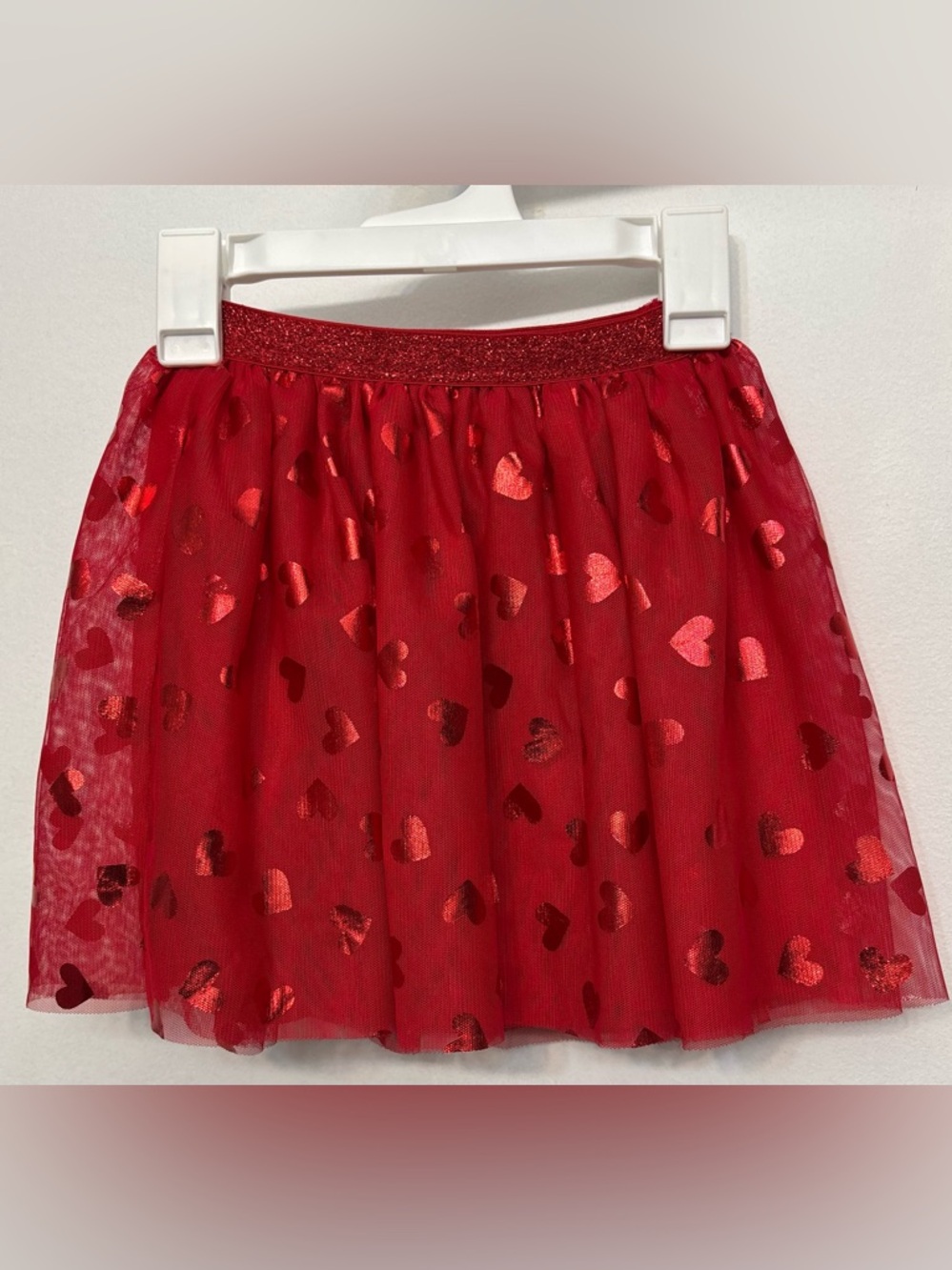 Way To Celebrate Valentines Day Red Heart Print Tulle Skirt Girls XS 4-5 NWOT
